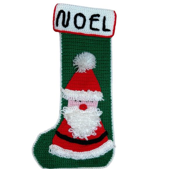 Christmas Stocking Santa Handmade Knitted Needlecraft 19” - Picture 1 of 3